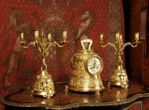 fig 1. Rare Antique French Bell Clock Set ~ French - Circa 1870 ~